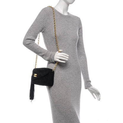 Chanel Suede Quilted CC Tassel Camera Case Black 2 of 7