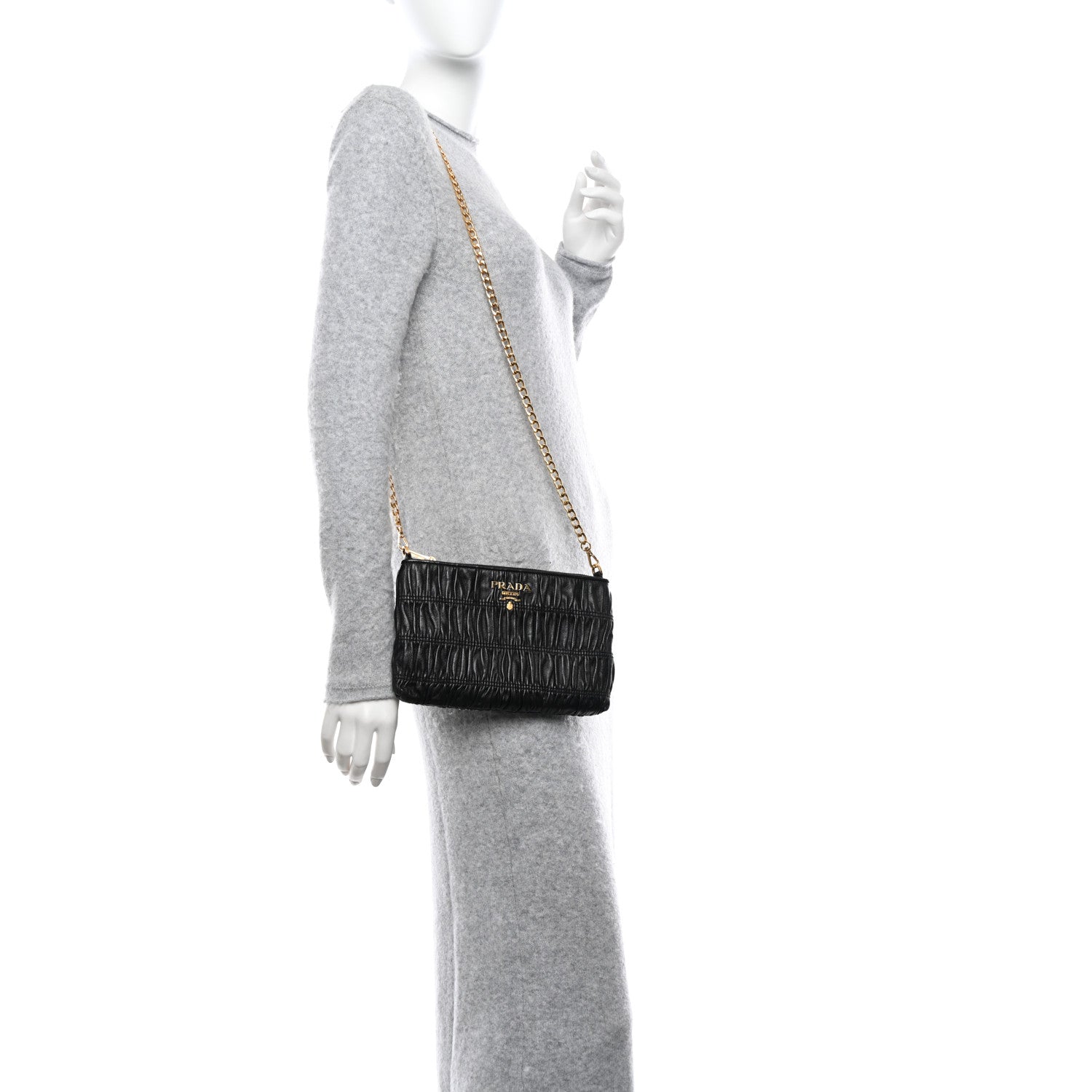 Prada Nappa Gaufre Chain Shoulder Bag Black 2 of 10