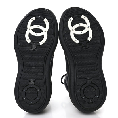 Chanel Calfskin Nylon CC Lace Up Ankle Snow Boots 36.5 Black 5 of 9