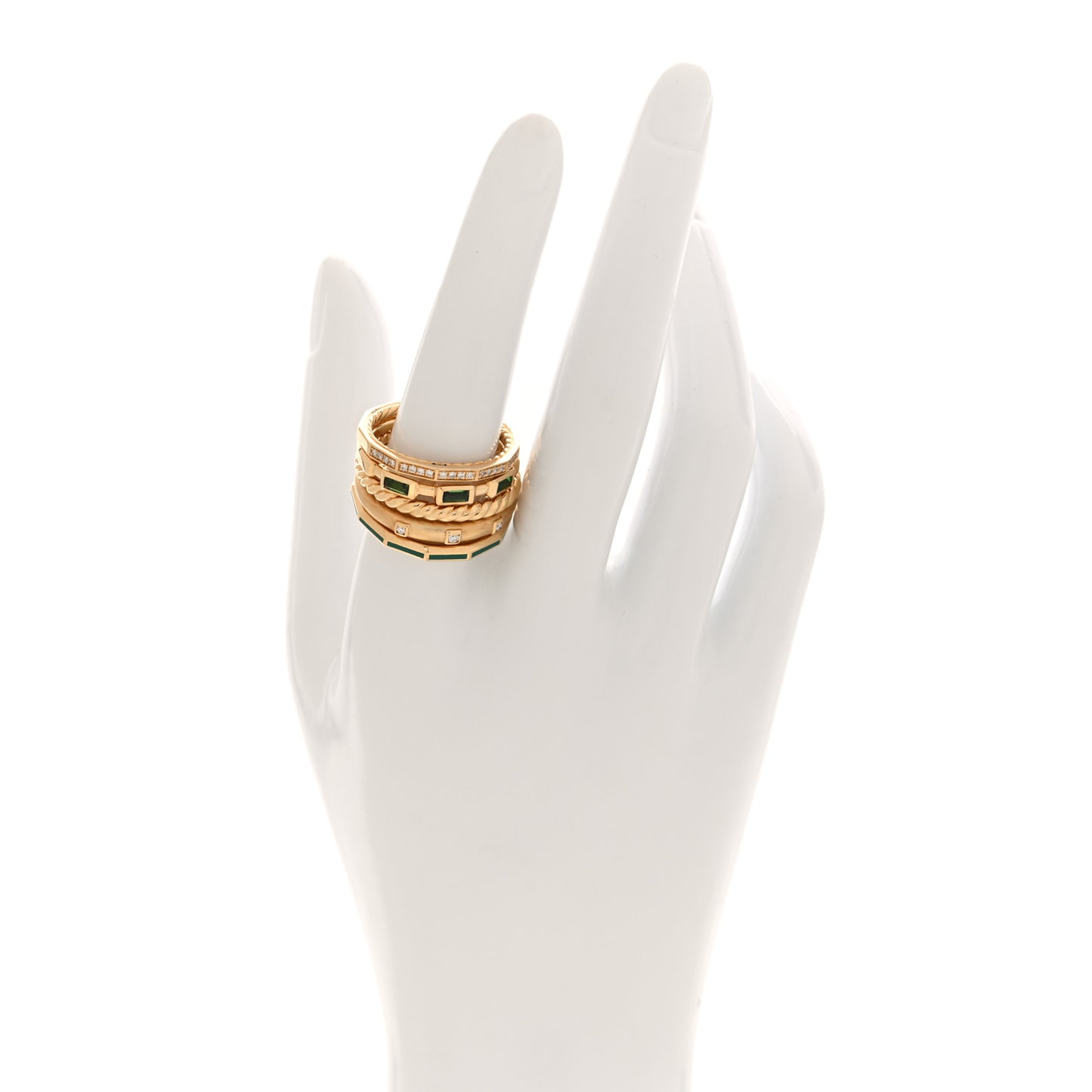 18K Yellow Gold Diamond Tsavorite 15mm Stax Five-Row Ring 60 9