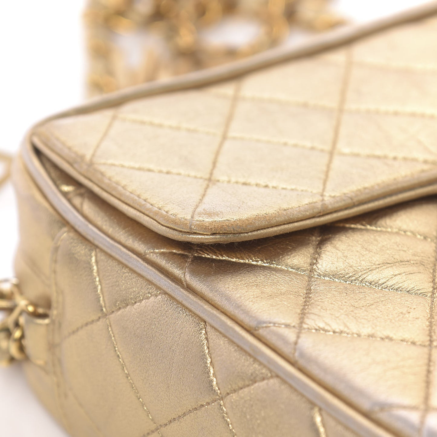 Metallic Lambskin Quilted Camera Case Gold