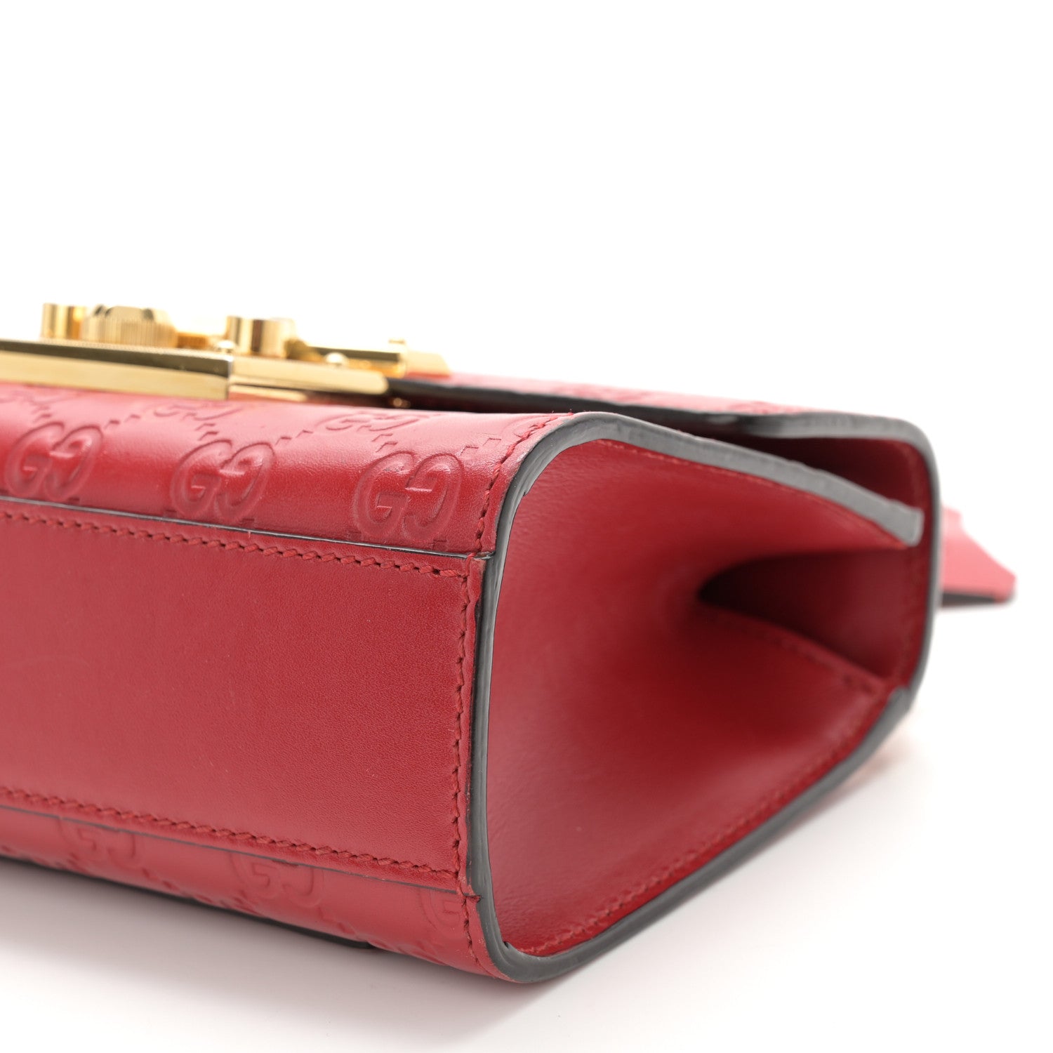 Gucci Guccissima Small Padlock Shoulder Bag Hibiscus Red 10 of 14