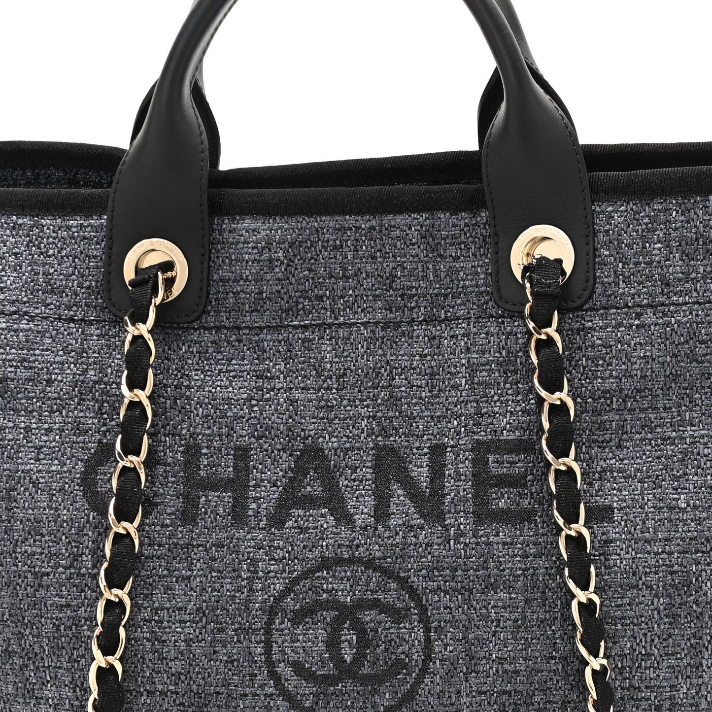Woven Straw Raffia Medium Deauville Tote Grey