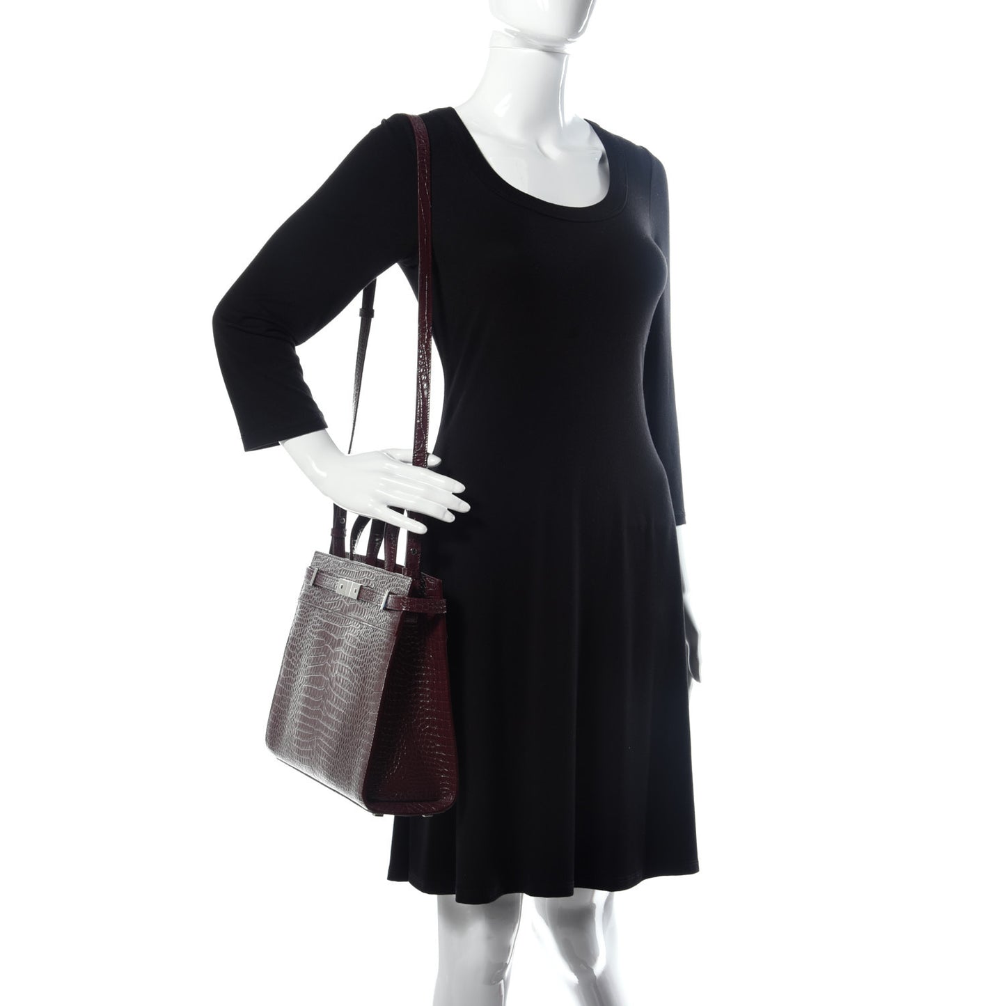 Shiny Calfskin Crocodile Embossed Small Manhattan Shopper Tote Rouge Legion