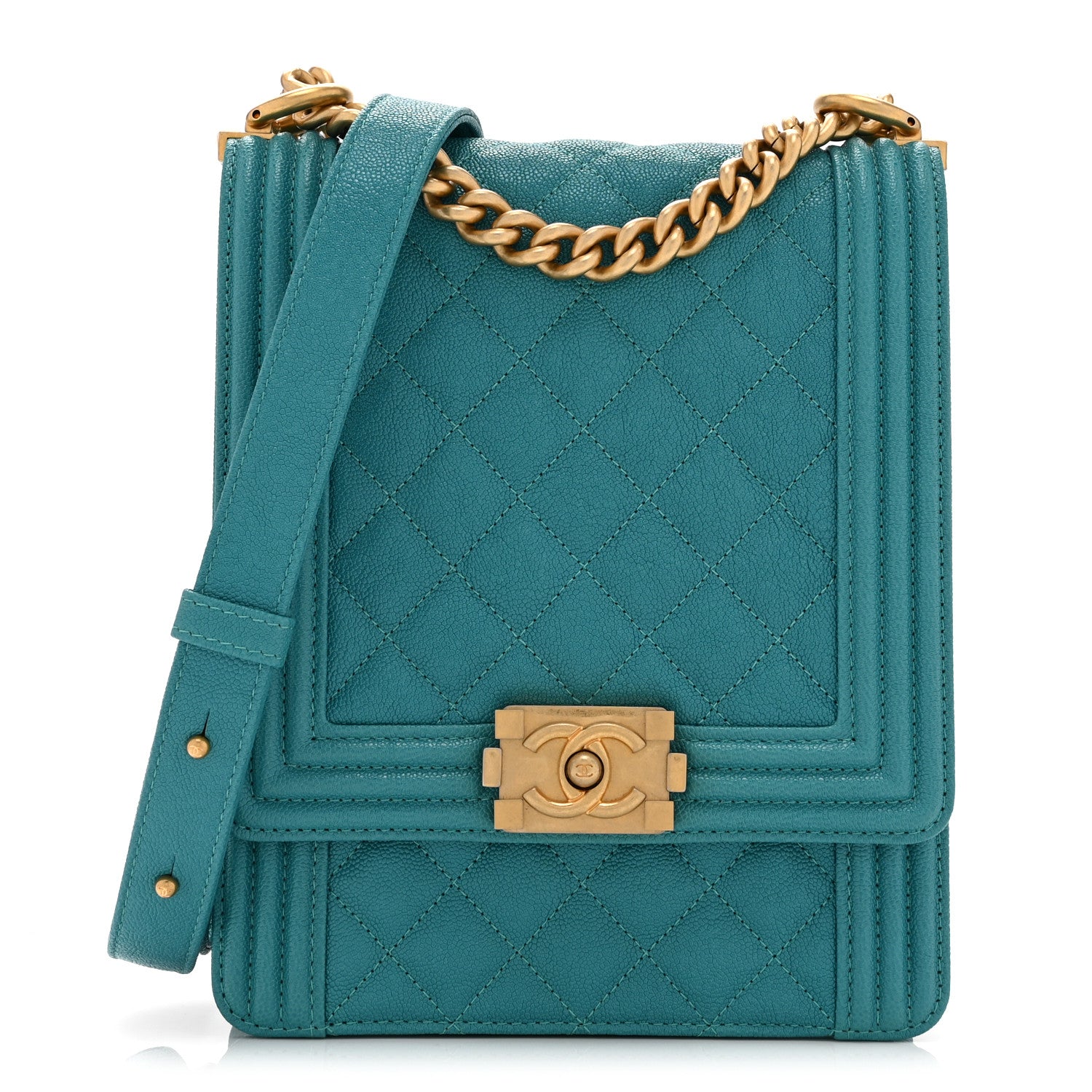 Chanel Caviar Quilted North South Boy Flap Turquoise 1 of 10