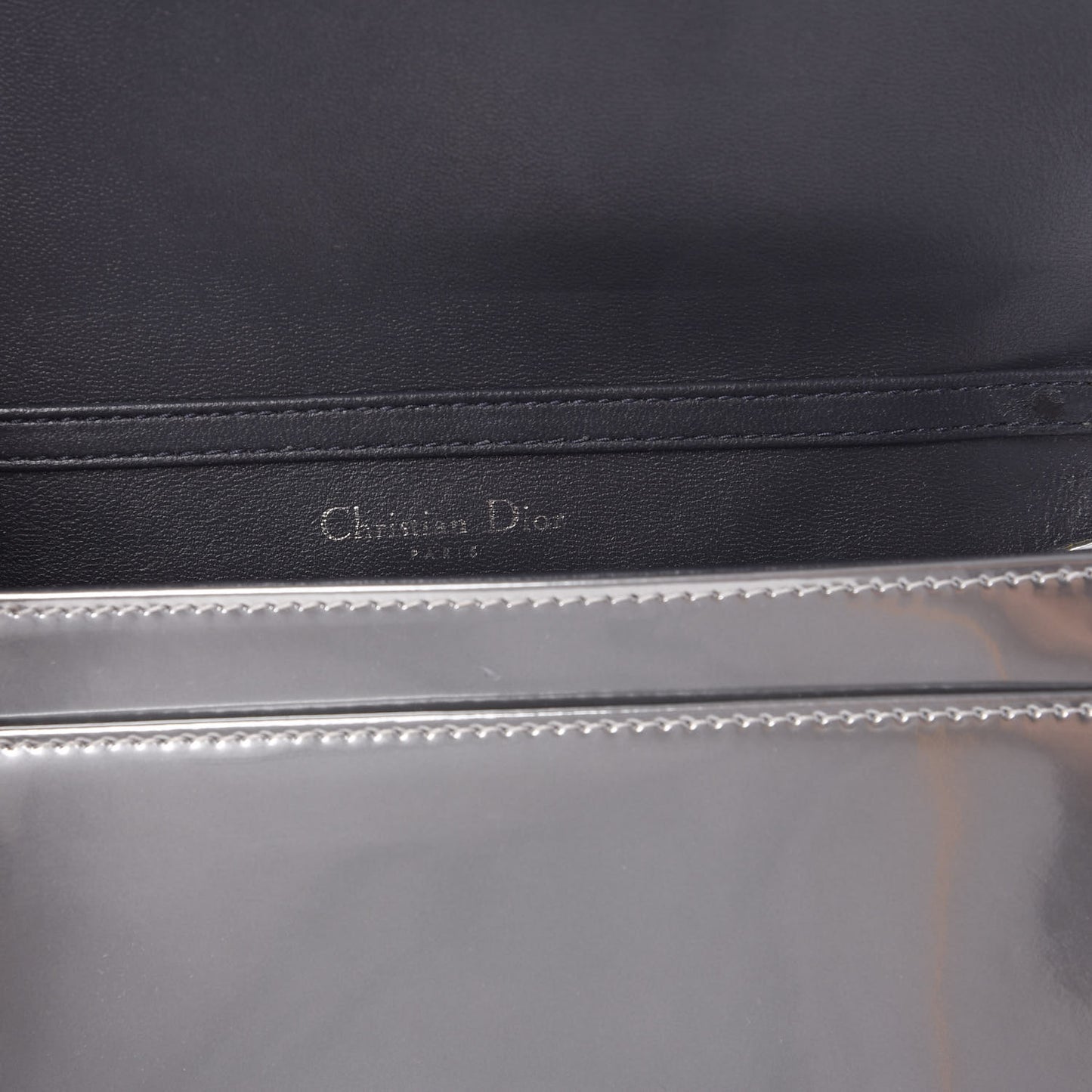 Metallic Patent Micro-Cannage Diorama Wallet on Chain Pouch Silver