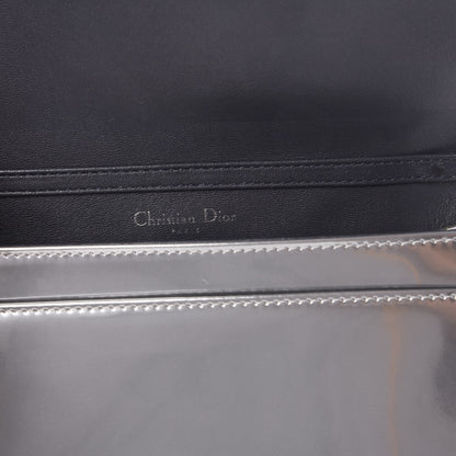 Christian Dior Metallic Patent Micro-Cannage Diorama Wallet on Chain Pouch Silver 5 of 9