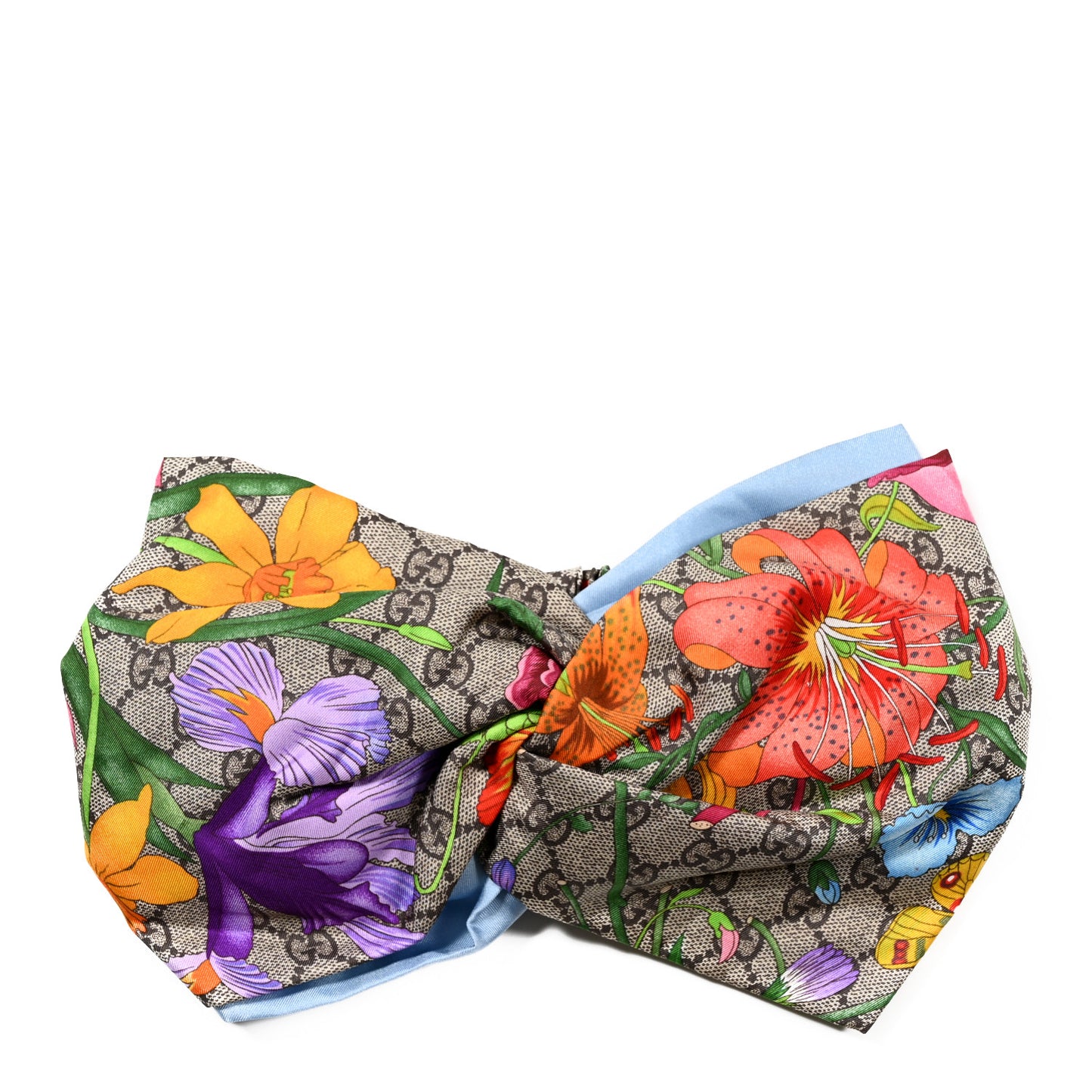 Silk Monogram Flora Print Headband M Blue