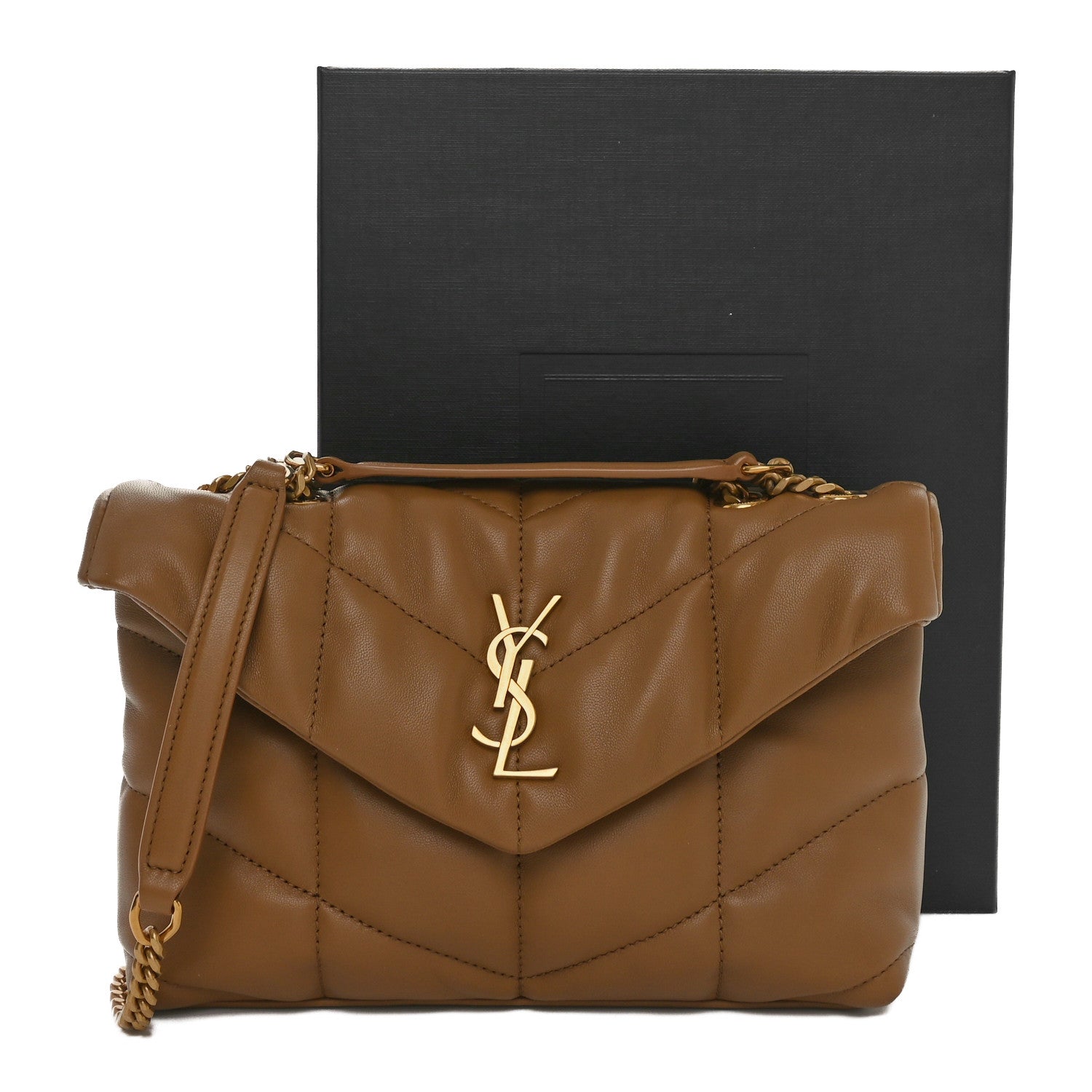Saint Laurent Lambskin Quilted Toy Loulou Puffer Monogram Chain Satchel Dark Cork 11 of 11