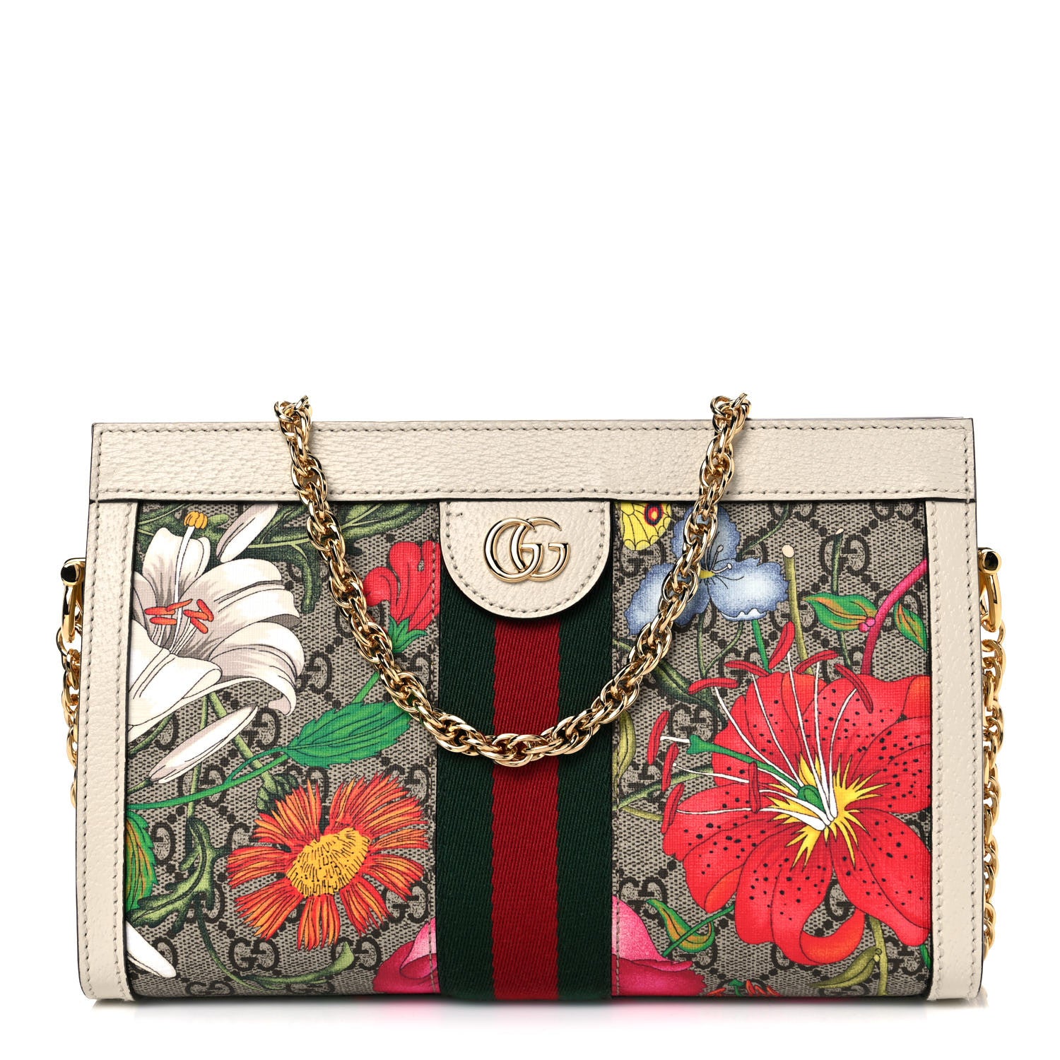 Gucci GG Supreme Monogram Flora Web Small Ophidia Chain Shoulder Bag White 1 of 10