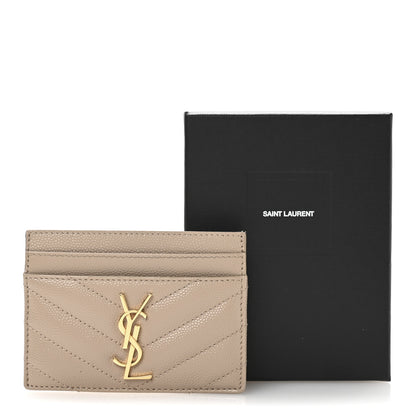 Saint Laurent Grain De Poudre Matelasse Chevron Monogram Credit Card Case Dark Beige 8 of 8