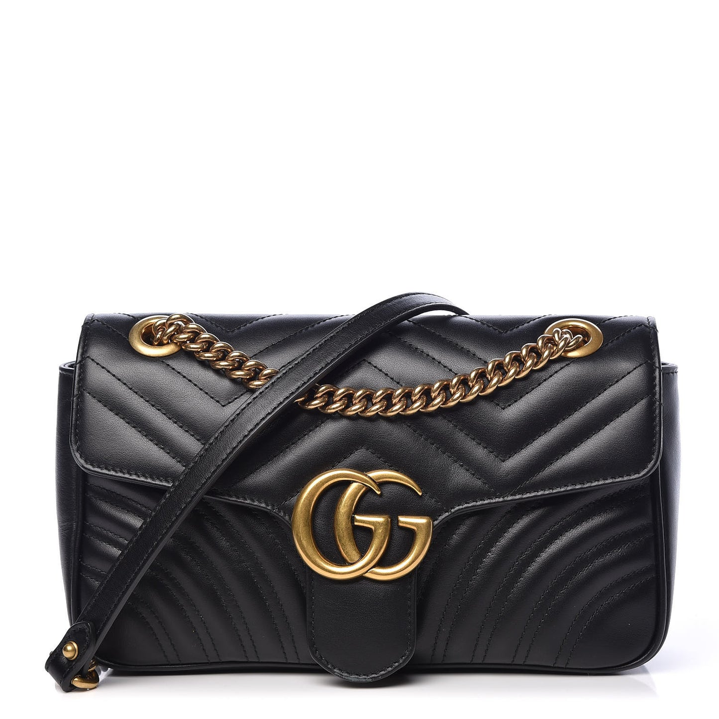 Calfskin Matelasse Small GG Marmont Shoulder Bag Black