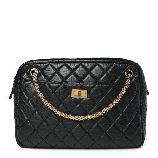 Aged Calfskin Quilted Large Reissue Camera Case Black