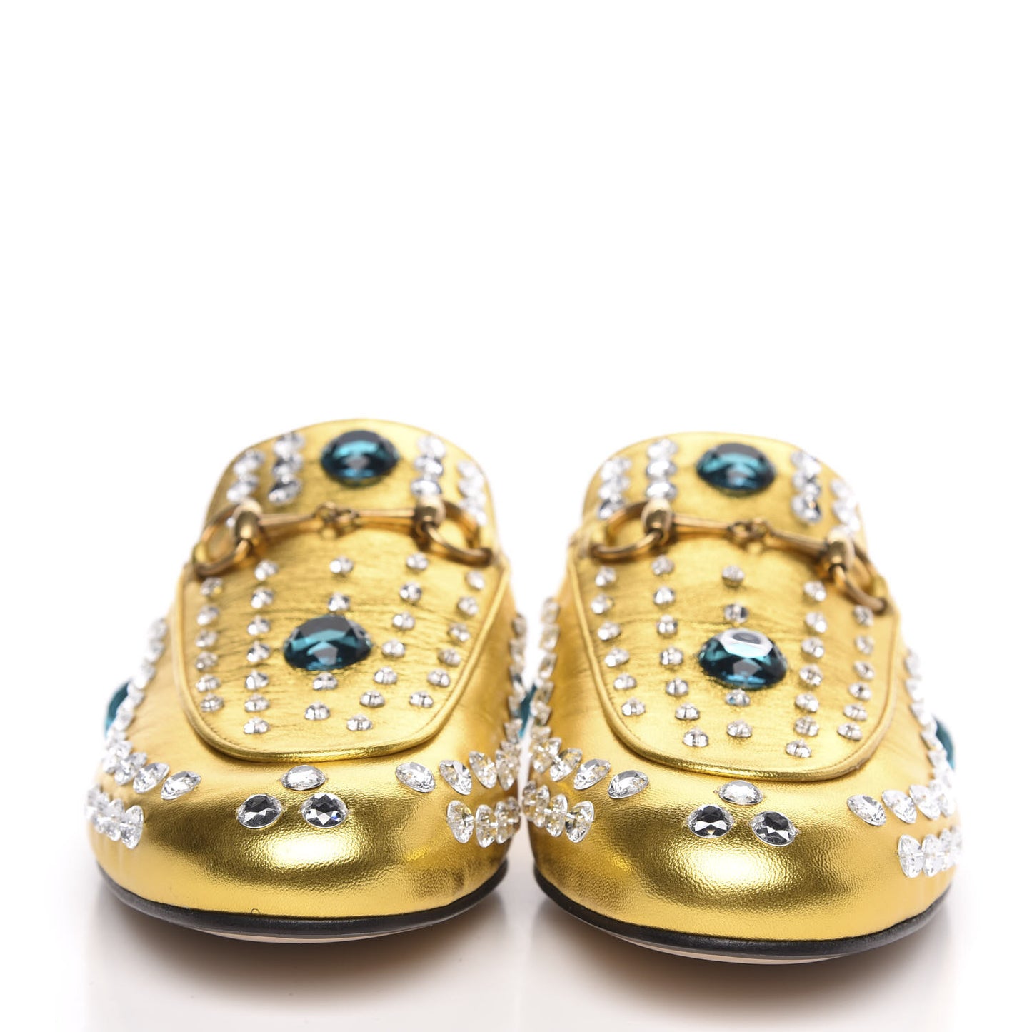 Metallic Nappa Crystal Womens Princetown Slippers 38.5 Gold