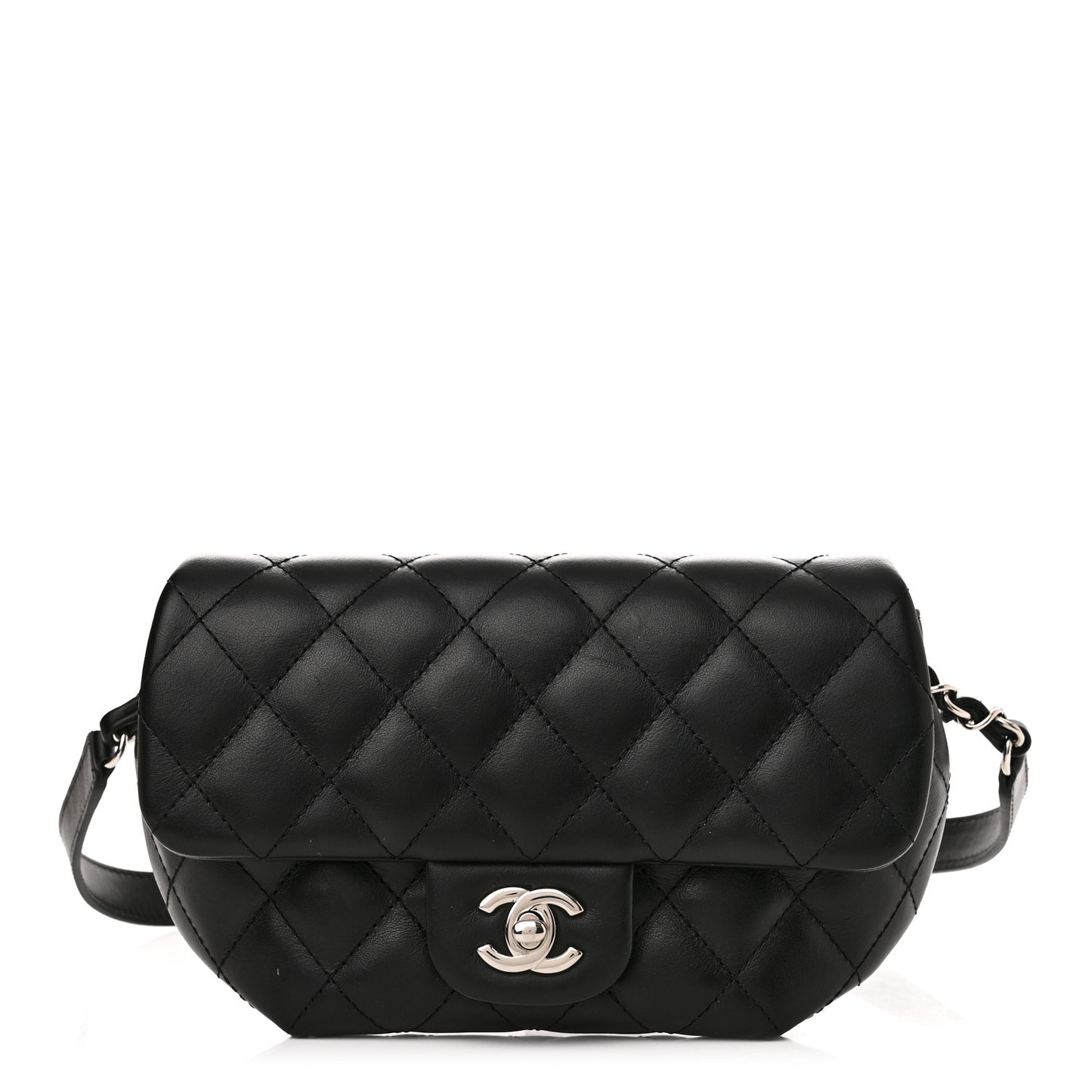 Calfskin Quilted CC Uniform Flap Belt Bag Black