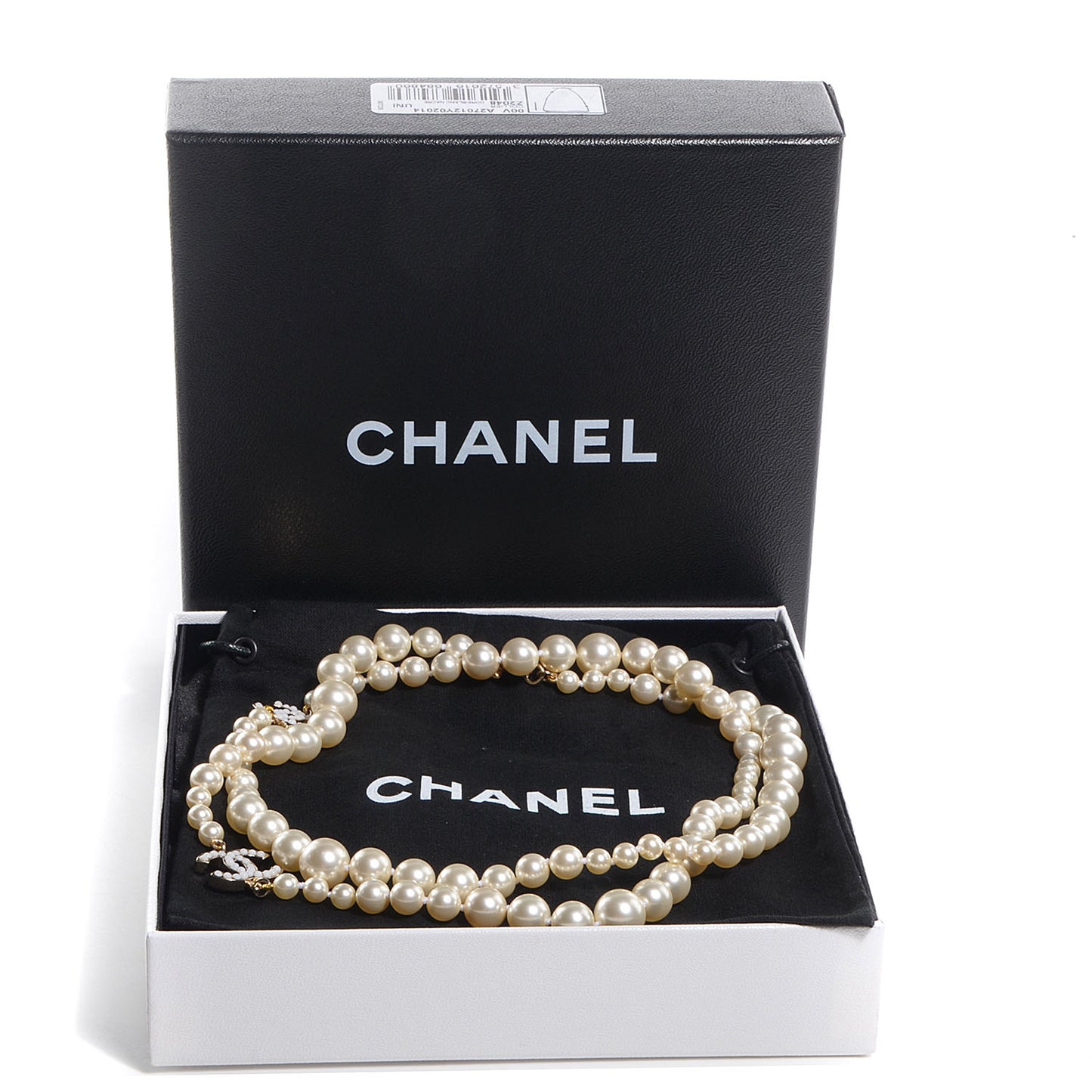 Graduated Pearl CC Long Necklace Gold