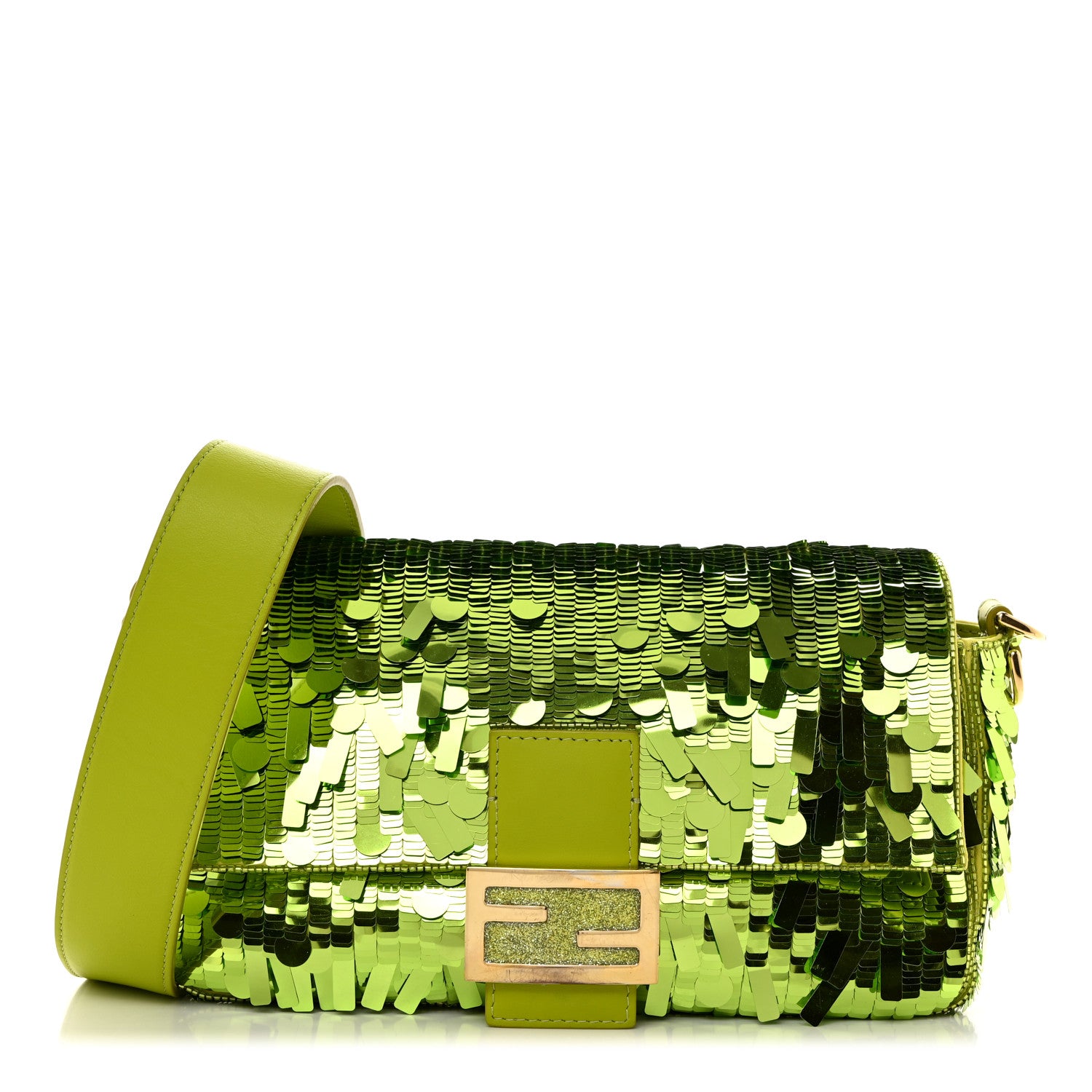 Fendi Sequin Paillettes Vitello Grace Sex and the City Baguette Wasabi 1 of 10