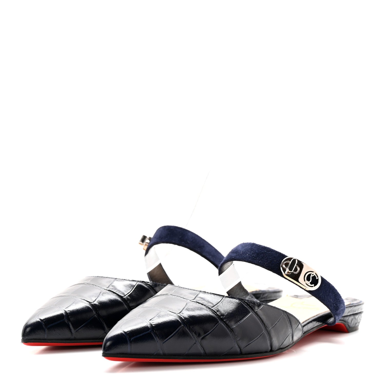 Christian Louboutin Calfskin Crocodile Embossed Choc Lock Flats 38 Obscur 3 of 10