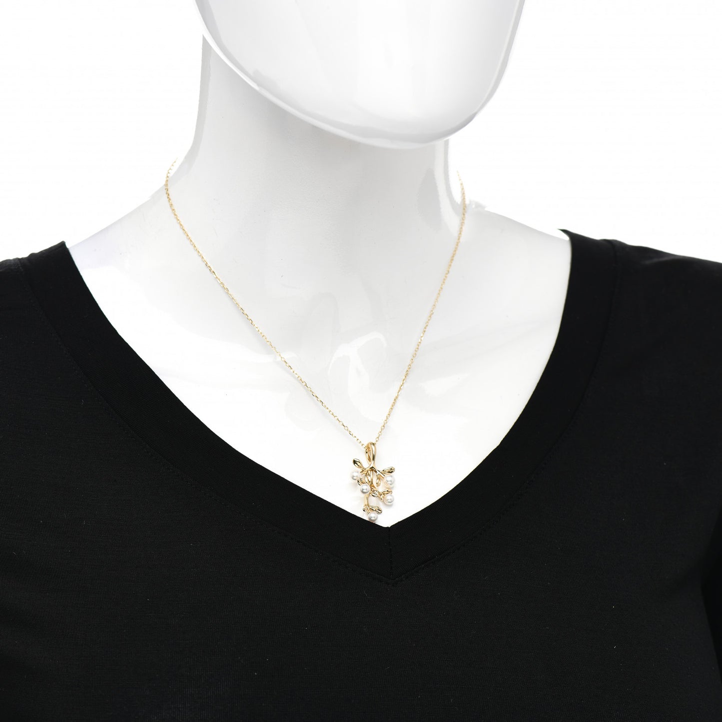 18K Yellow Gold Akoya Pearl Olive Branch Pedant Necklace