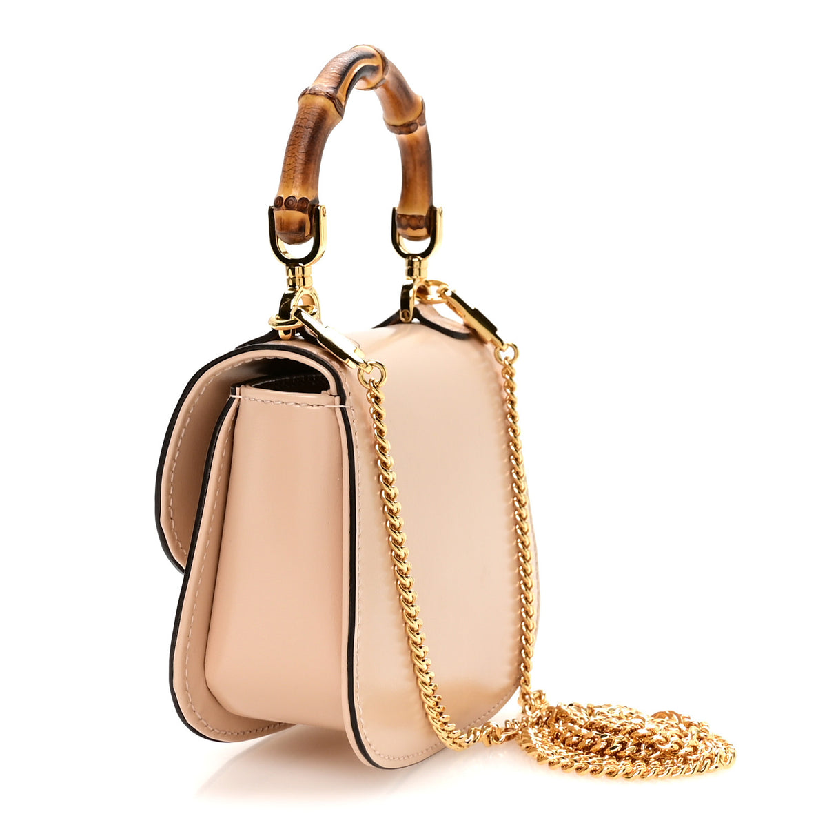 Gucci Calfskin Super Mini Bamboo 1947 Top Handle Chain Bag Light Beige 3 of 10