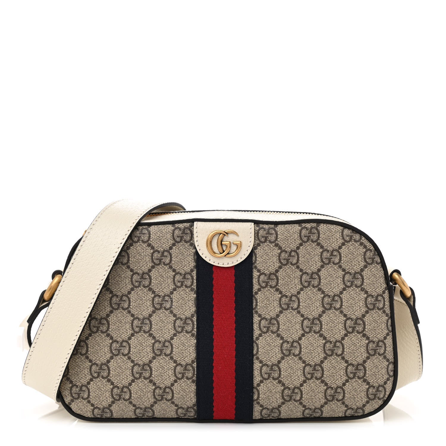 Gucci GG Supreme Monogram Textured Calfskin Web Small Ophidia Camera Bag Beige Ebony Mystic White 1 of 8