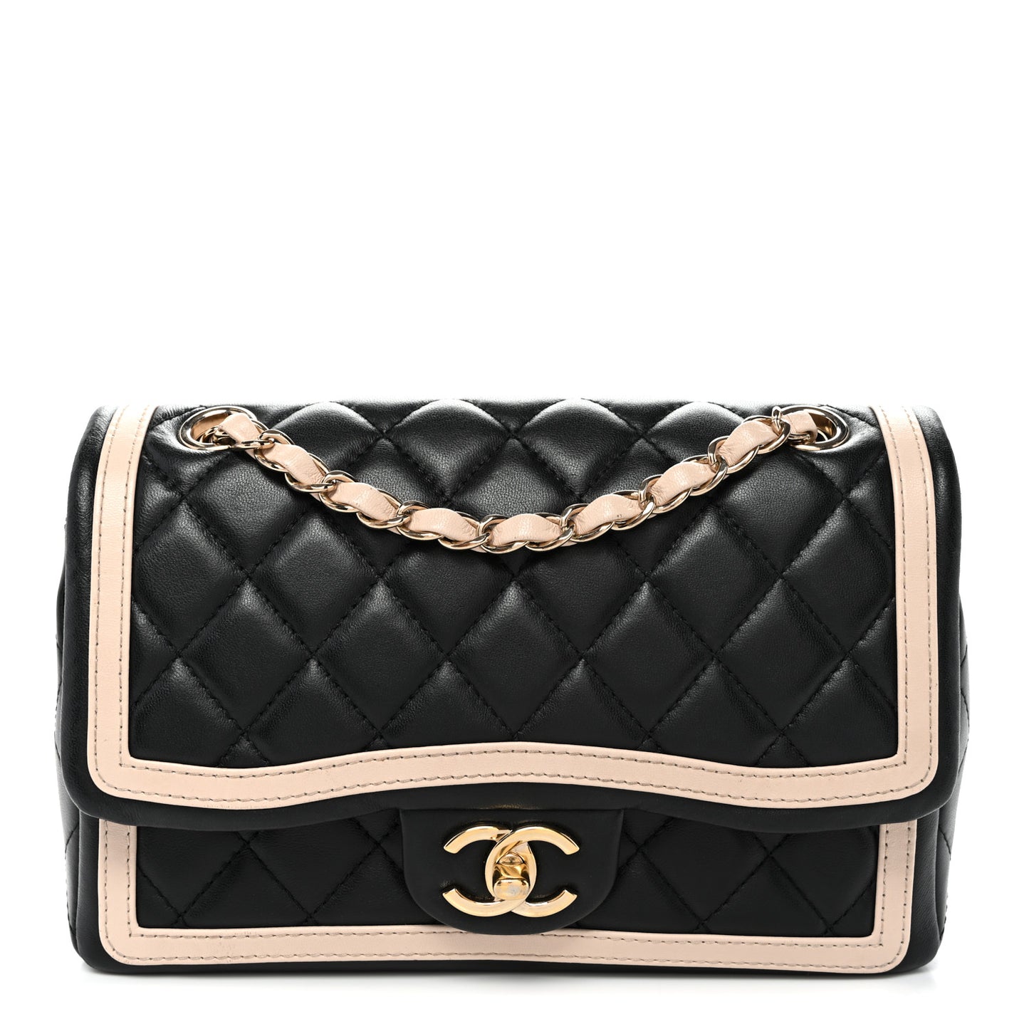 Lambskin Quilted Bicolor Flap Black Beige