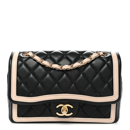 Chanel Lambskin Quilted Bicolor Flap Black Beige 1 of 10