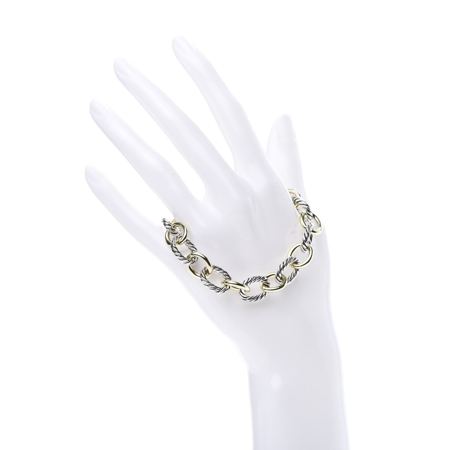 David Yurman Sterling Silver 18K Yellow Gold 12mm Large Oval Link Bracelet 2 of 6