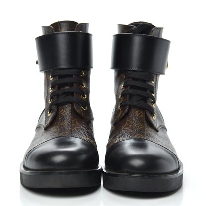 Louis Vuitton Calfskin Monogram Wonderland Flat Ranger Boots 38 Black 2 of 8