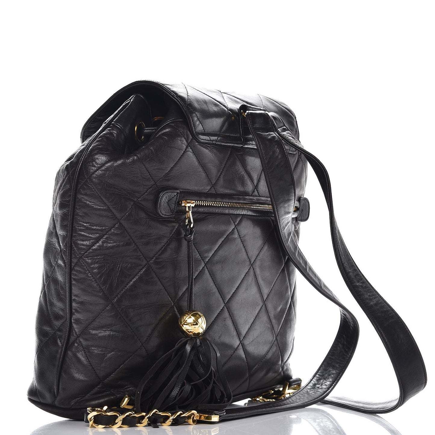 Lambskin Quilted Drawstring Backpack Black