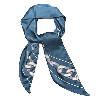 Chanel Silk Chain Print CC Scarf Blue White 1 of 8