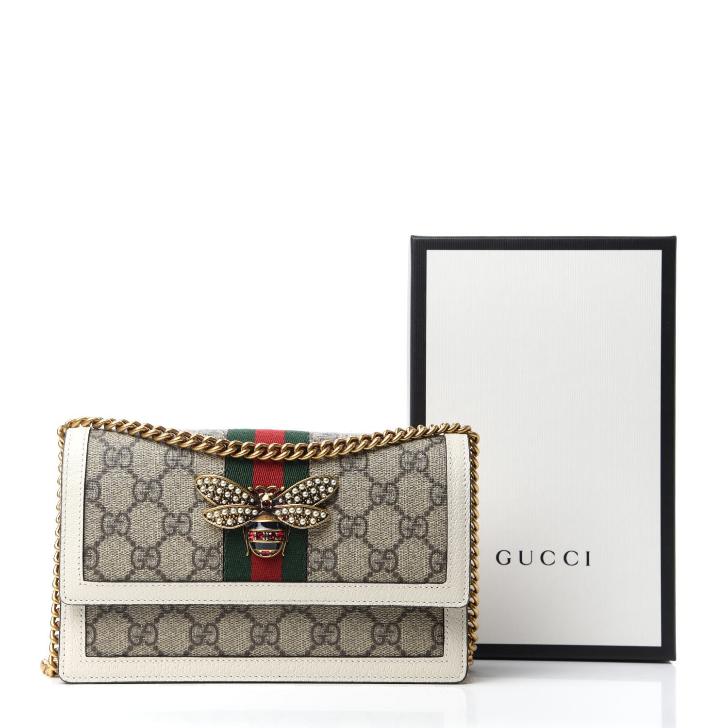 Gucci GG Supreme Monogram Web Queen Margaret Chain Wallet White 10 of 10