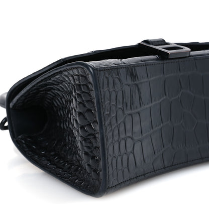 Balenciaga Shiny Calfskin Monochrome Crocodile Embossed Small Hourglass Top Handle Bag Black 10 of 14