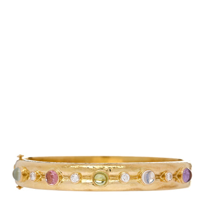 Elizabeth Locke 19K Yellow Gold Diamond Multi Gemstone Tutti Frutti Bangle Bracelet 1 of 3