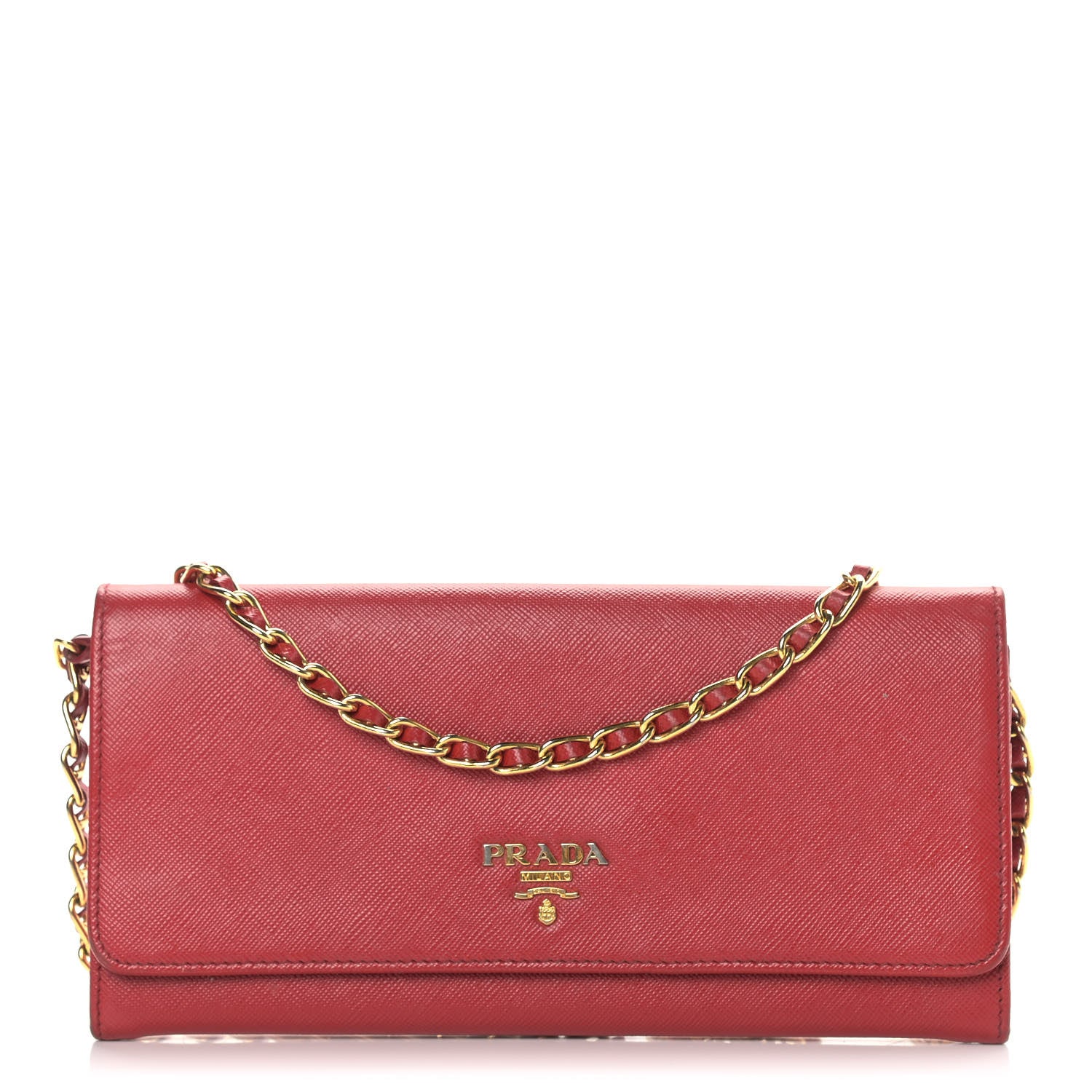 Prada Saffiano Metal Oro Chain Wallet Fuoco 1 of 17