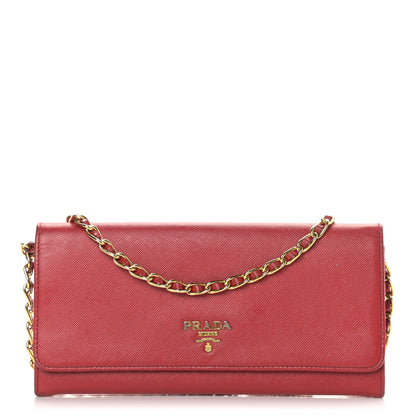 Prada Saffiano Metal Oro Chain Wallet Fuoco 1 of 17