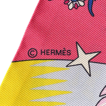 Hermes Silk La Source de Pegase Twilly Rose Vif Jaune Vif 4 of 4
