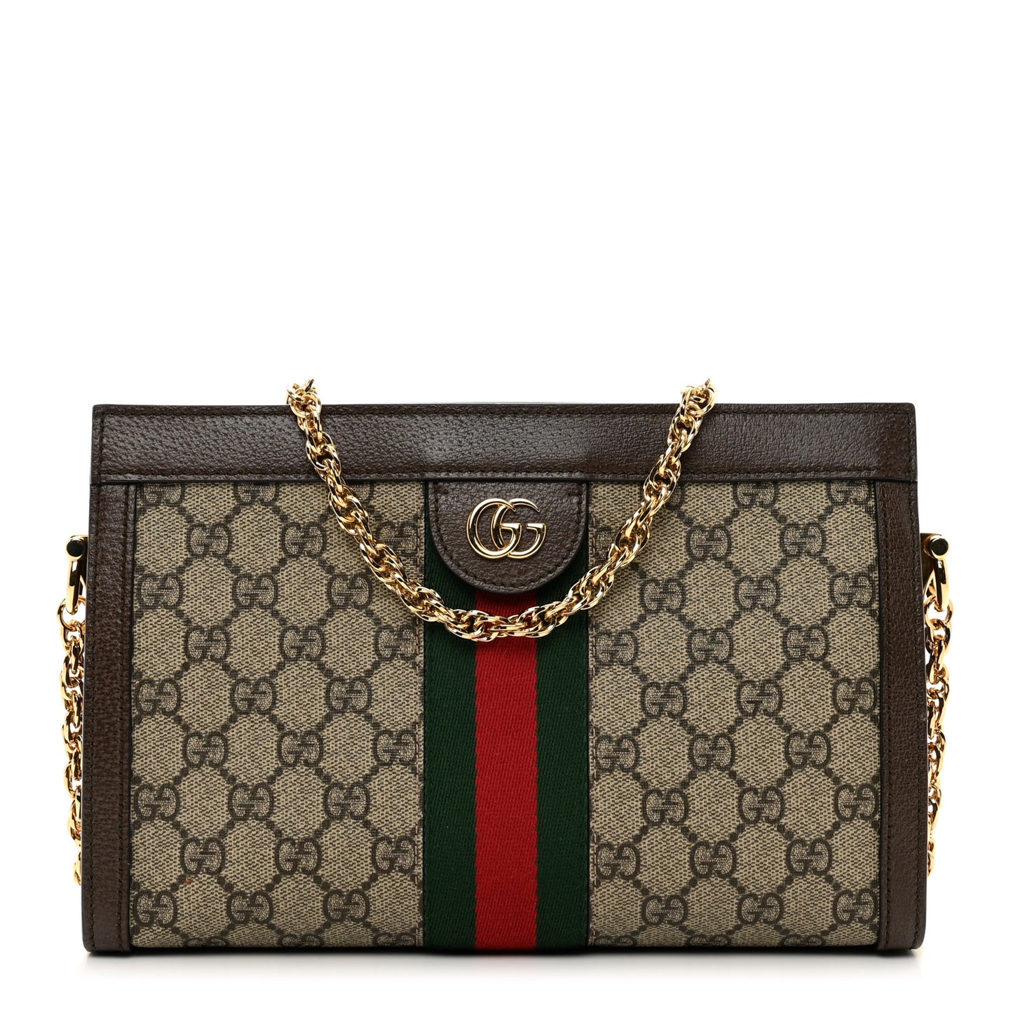 GG Supreme Monogram Web Small Ophidia Chain Shoulder Bag Brown