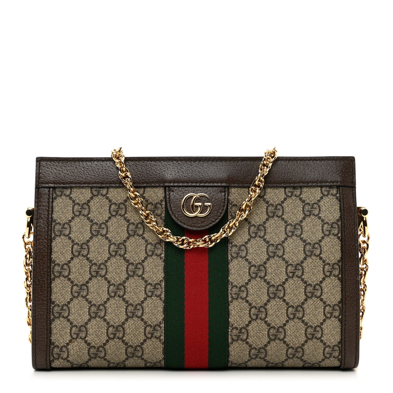 Gucci GG Supreme Monogram Web Small Ophidia Chain Shoulder Bag Brown 1 of 10