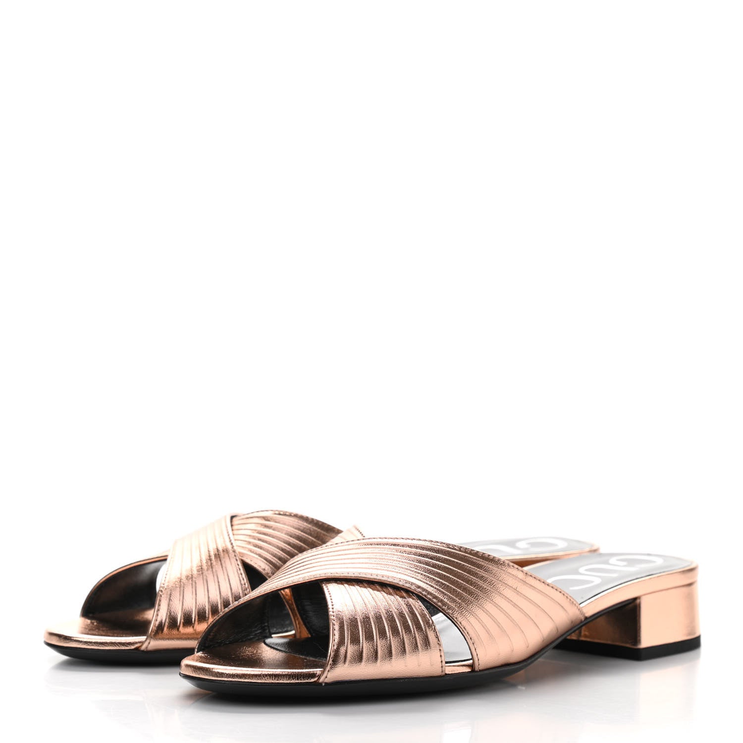 Gucci Metallic Nappa Crossover Flat Slide Sandals 37 Rose Gold 3 of 9