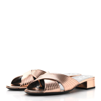 Gucci Metallic Nappa Crossover Flat Slide Sandals 37 Rose Gold 3 of 9