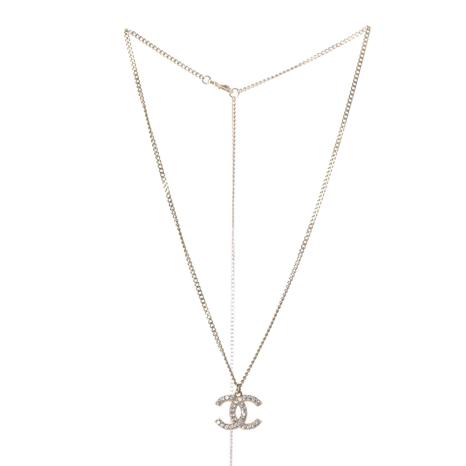 Chanel Crystal CC Pendant Necklace Gold 2 of 5