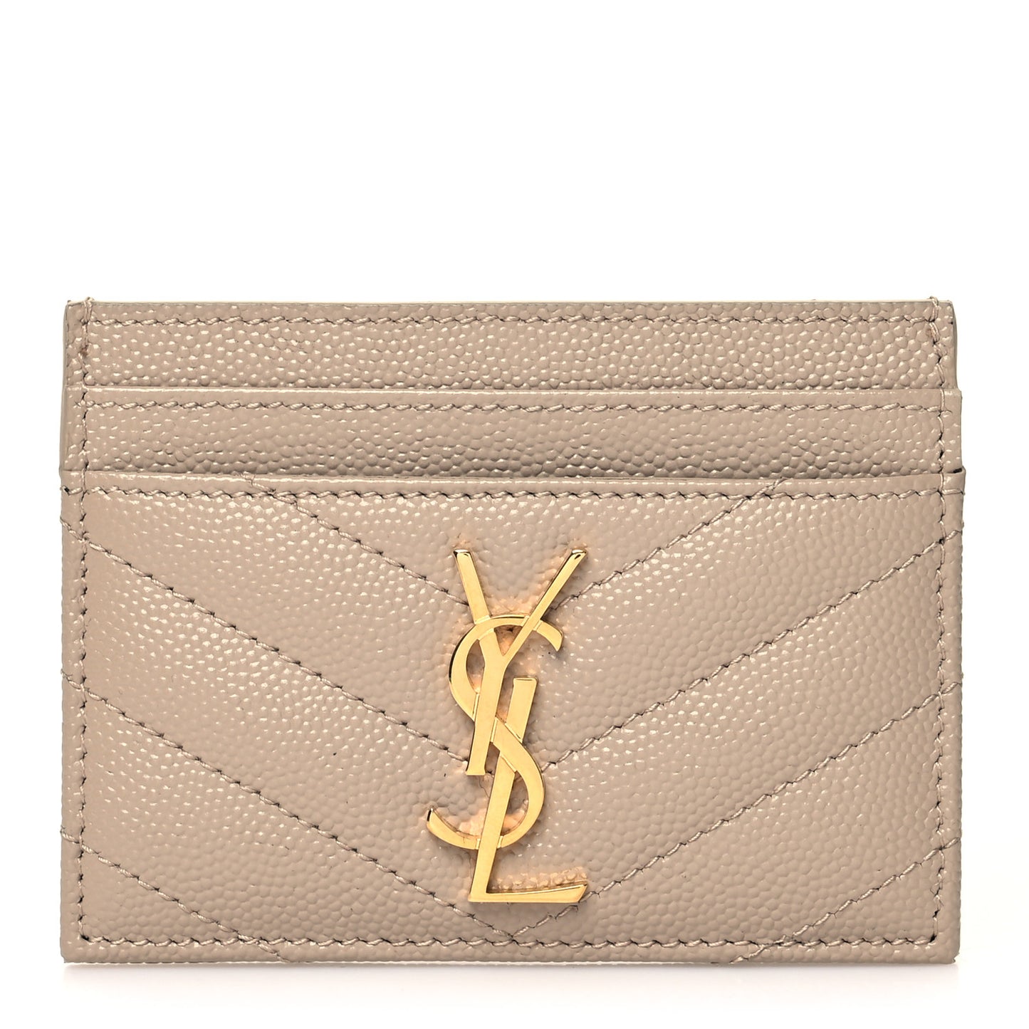 Grain De Poudre Matelasse Chevron Monogram Credit Card Case Dark Beige