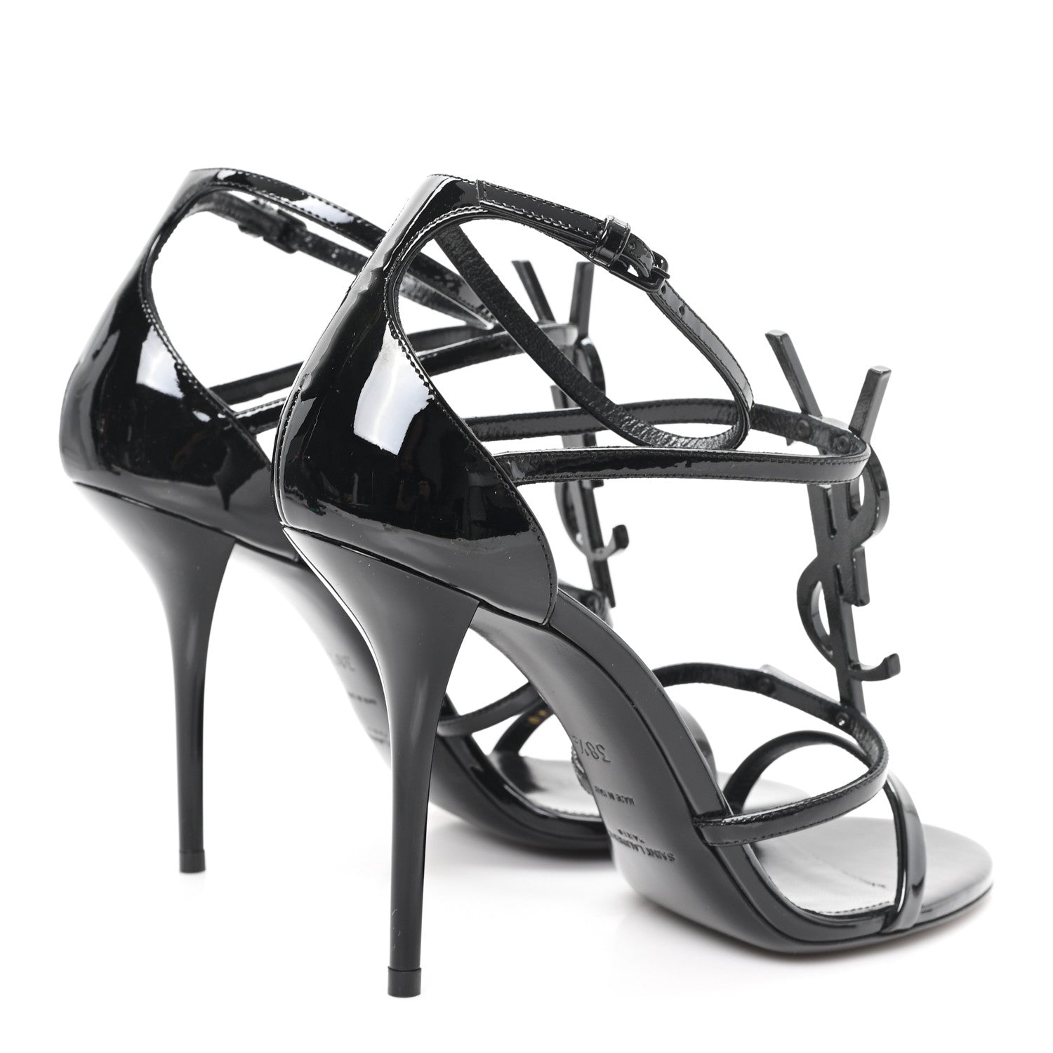 Saint Laurent Patent Cassandra 100 Ankle Strap Sandals 38.5 Black 5 of 10