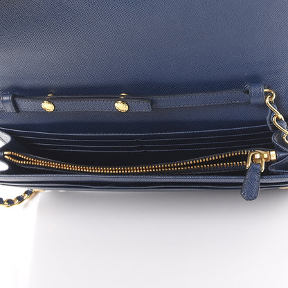 Prada Saffiano Metal Oro Chain Wallet Bleuette 5 of 7