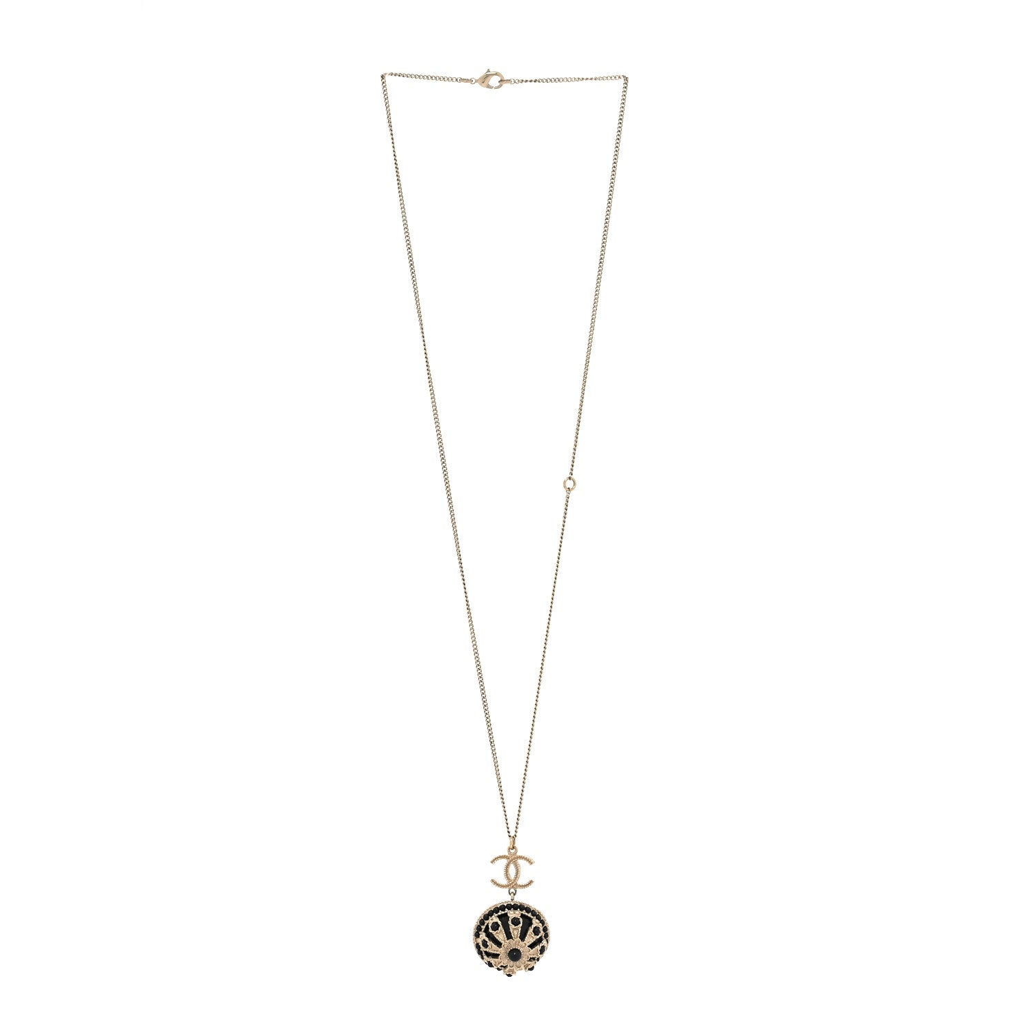 Chanel Crystal Resin CC Drop Necklace Gold Black 3 of 5