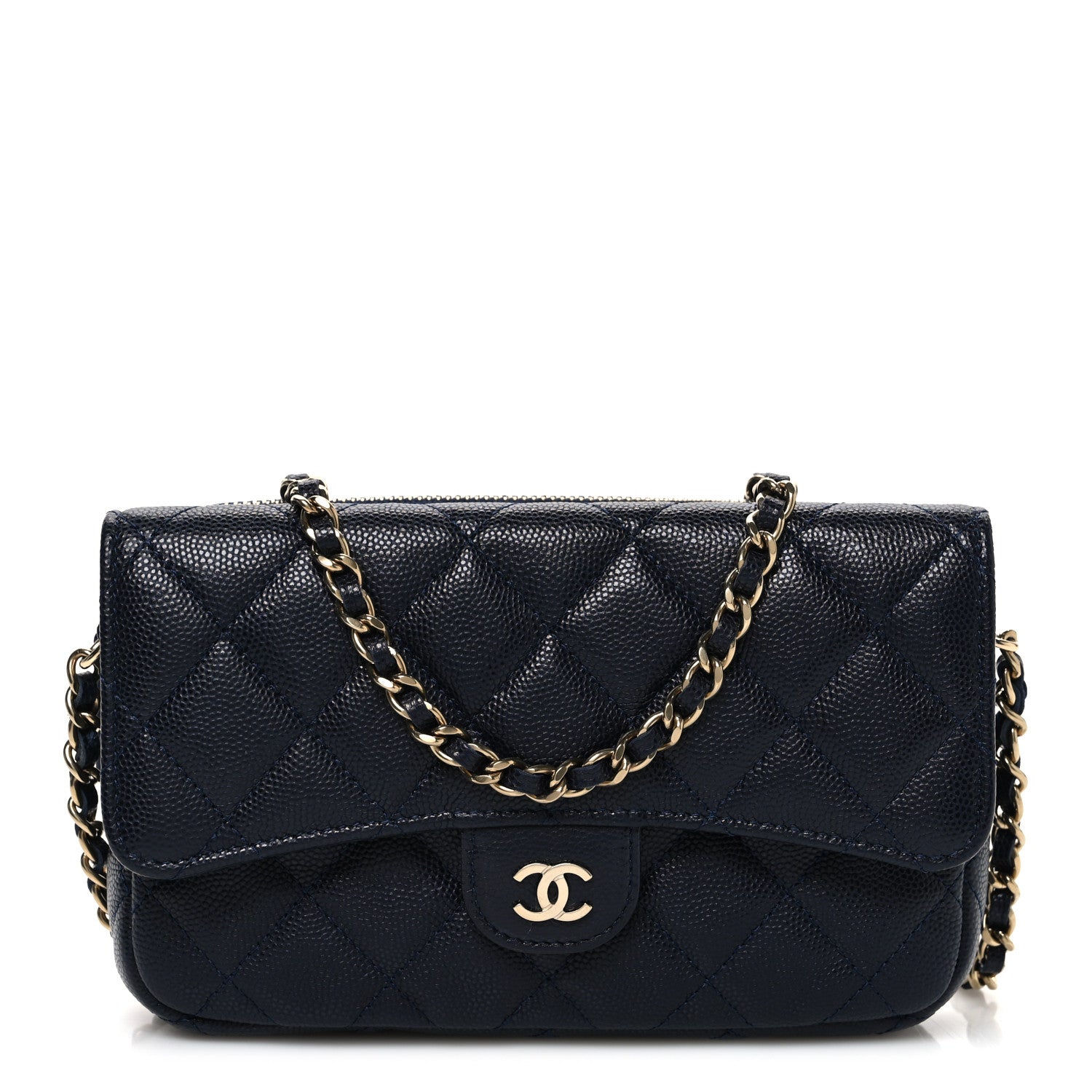 Chanel Caviar Quilted Flap Phone Holder With Chain Navy Blue 1 of 12