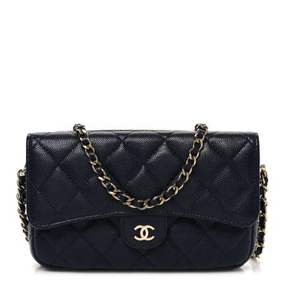 Chanel Caviar Quilted Flap Phone Holder With Chain Navy Blue 1 of 12