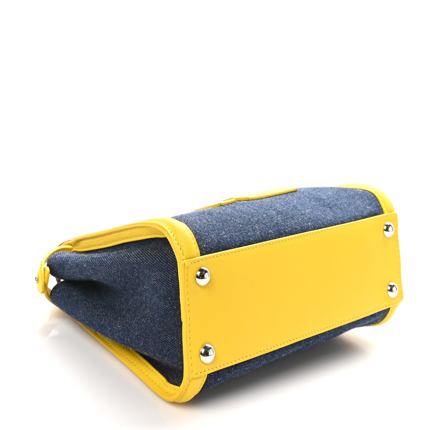Denim Fabric Nappa FF Mini Peekaboo Iconic Satchel Yellow
