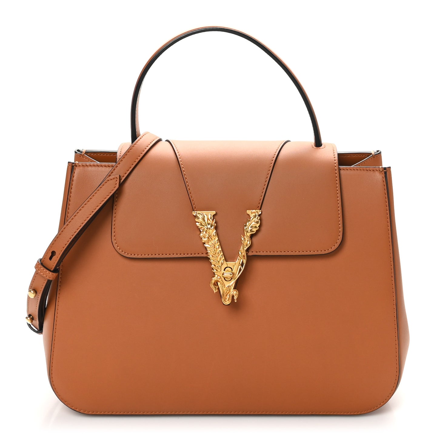 Vitello Barocco Virtus V Medium Top Handle Shoulder Bag Oud